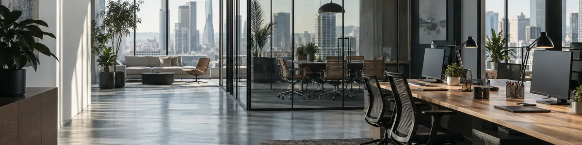 A wide view of a modern open-plan office