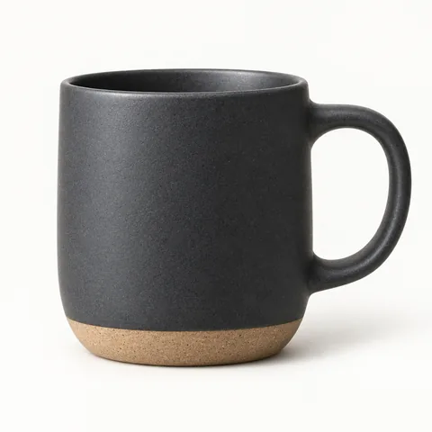 A matte charcoal stoneware mug