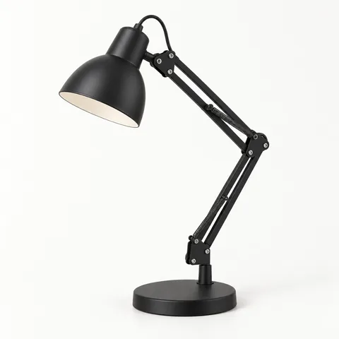 A matte black articulated desk lamp