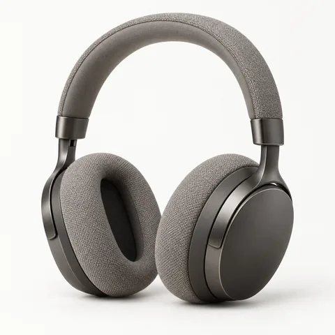 Over-ear headphones in warm grey fabric