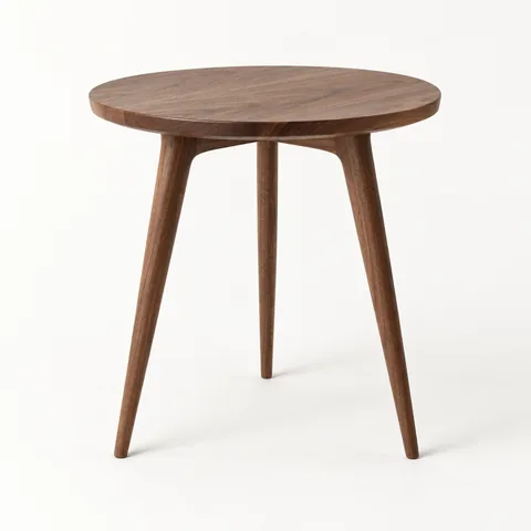 A walnut side table with three legs