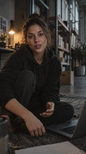 A colleague talking to camera on the floor of a warehouse office