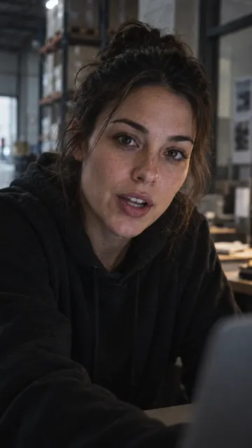 A colleague leaning toward camera mid-sentence