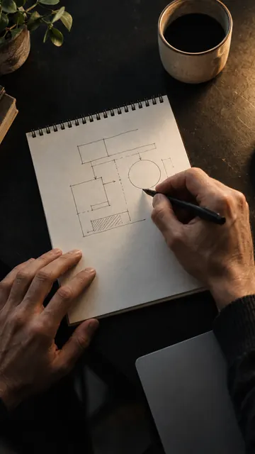 A hand drawing a diagram on a paper notepad
